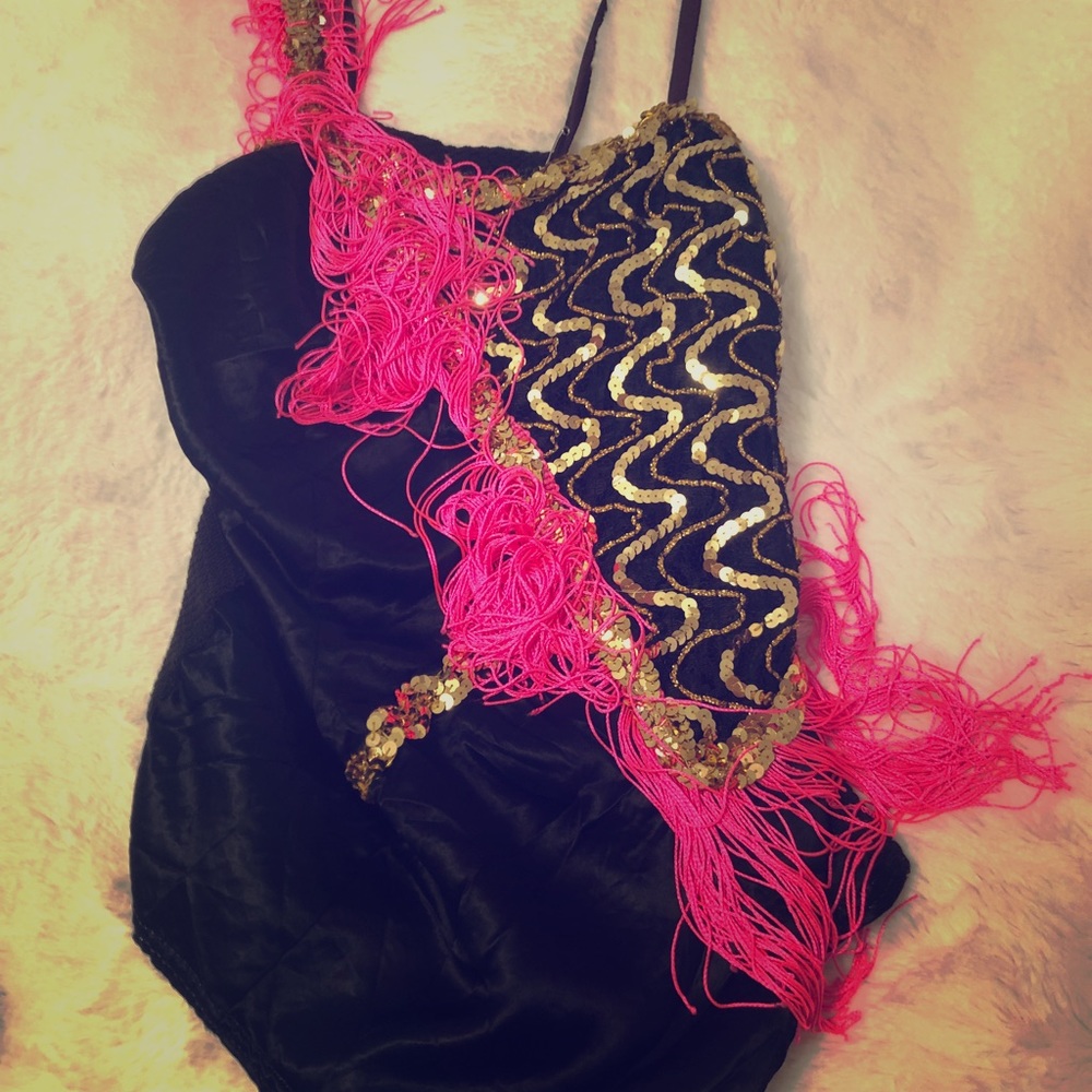Gymnastics star leotard hot pink dazzle fringe
